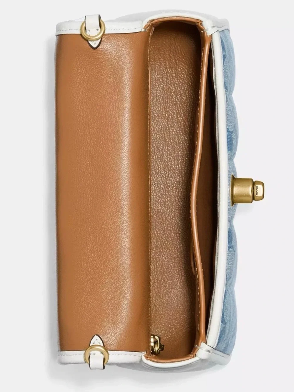 Coach Light Blue Signature Quilted Crossbody with Cream Trim and Gold Hardware